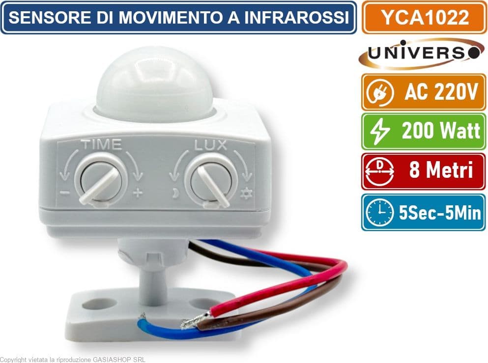 UNIVERSO YCA1022 SENSORE DI MOVIMENTO A INFRAROSSI  A PARETE/SOFFITTO 360° ILLUMINAZIONE AUTOMATICA IP20 - 3