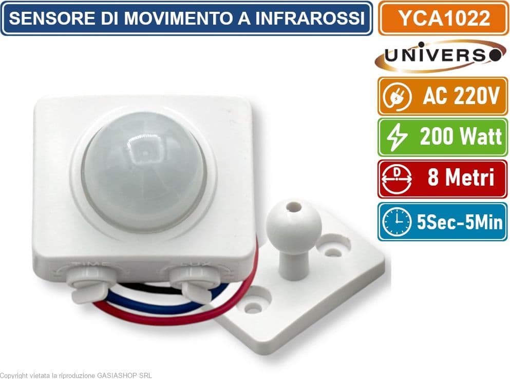 UNIVERSO YCA1022 SENSORE DI MOVIMENTO A INFRAROSSI  A PARETE/SOFFITTO 360° ILLUMINAZIONE AUTOMATICA IP20 - 5