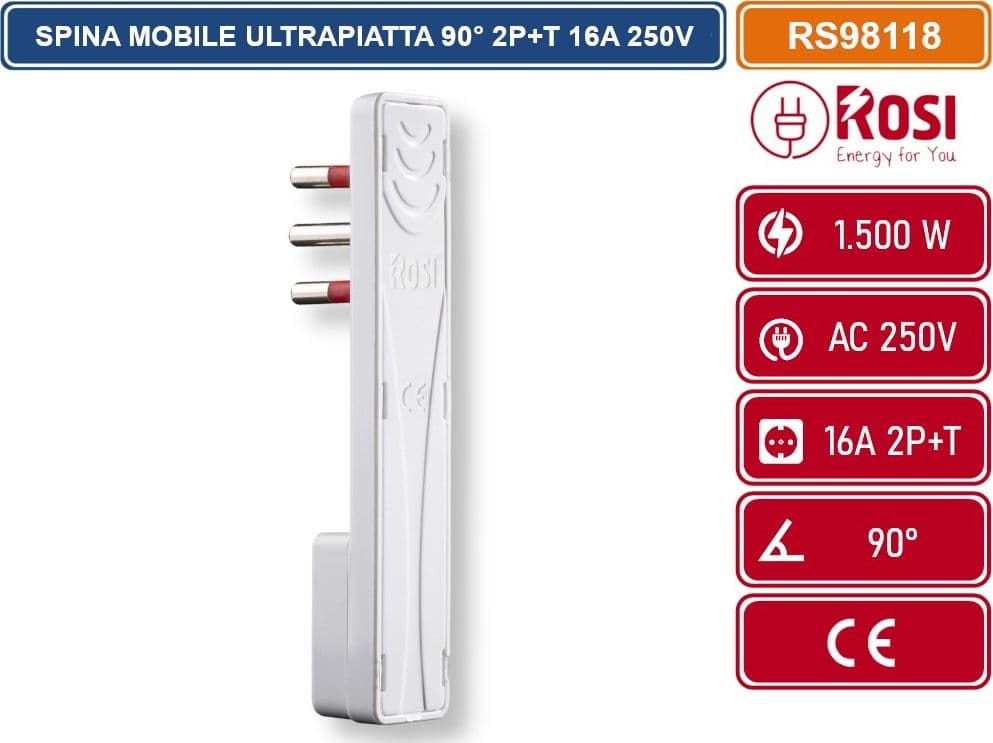 ROSI RS98118 EMILIA FLAT SPINA ULTRAPIATTA BIANCA AC 250V 16A 2P+T PIEGATA A 90° - 2