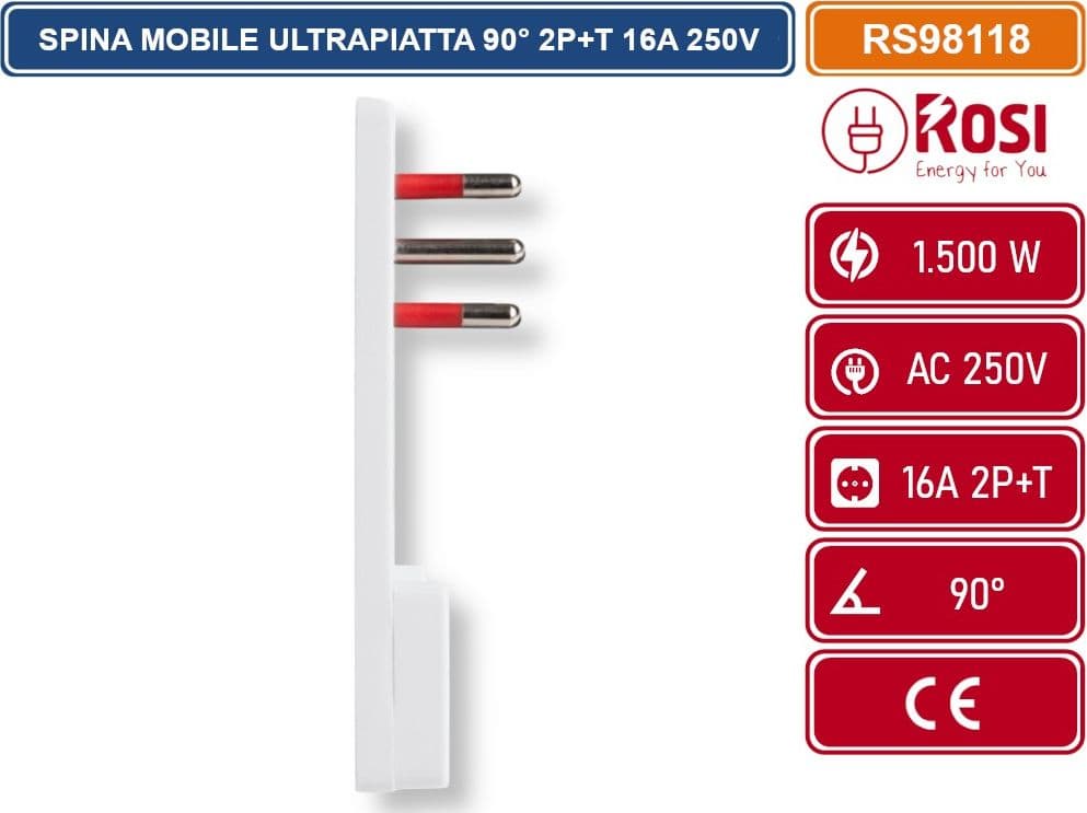 ROSI RS98118 EMILIA FLAT SPINA ULTRAPIATTA BIANCA AC 250V 16A 2P+T PIEGATA A 90° - 3