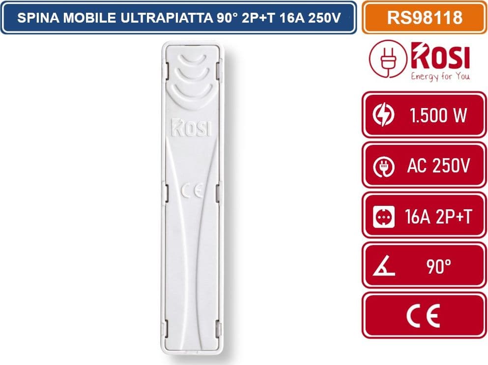 ROSI RS98118 EMILIA FLAT SPINA ULTRAPIATTA BIANCA AC 250V 16A 2P+T PIEGATA A 90° - 4