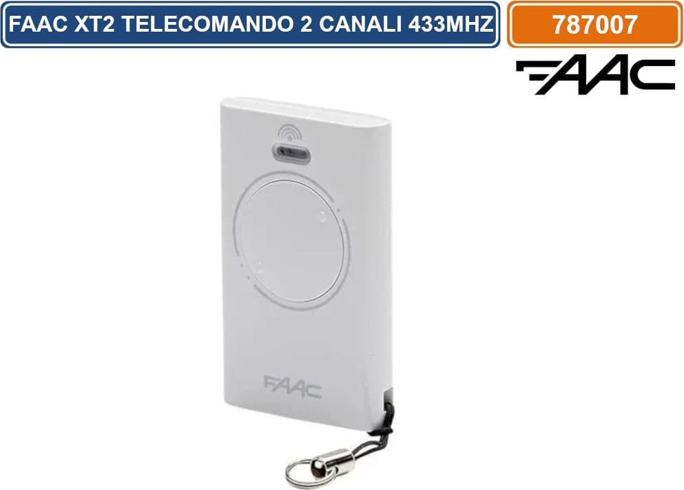 FAAC XT2 TELECOMANDO 2 CANALI 433MHZ BIANCO TRASMETTITORE ORIGINALE ROLLING CODE SLH LR - 787007 - 2
