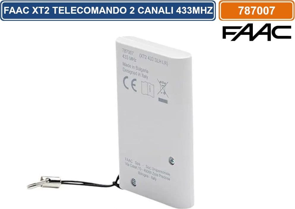 FAAC XT2 TELECOMANDO 2 CANALI 433MHZ BIANCO TRASMETTITORE ORIGINALE ROLLING CODE SLH LR - 787007 - 3