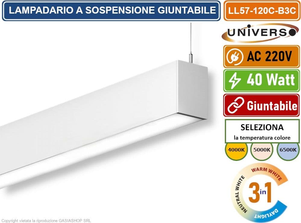 LAMPADARIO LED LINEARE MODULARE A SOSPENSIONE E SOFFITTO 40W CLORE LUCE SELEZIONABILE CCT - 2