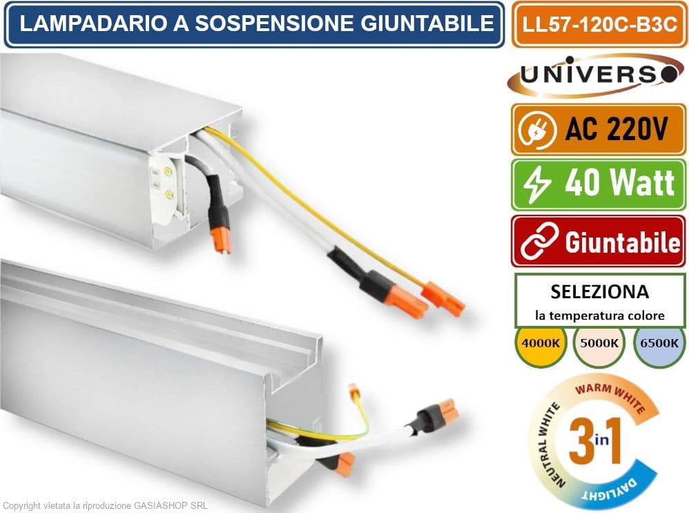 LAMPADARIO LED LINEARE MODULARE A SOSPENSIONE E SOFFITTO 40W CLORE LUCE SELEZIONABILE CCT - 3