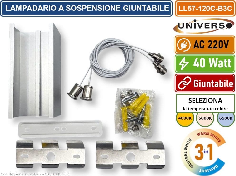 LAMPADARIO LED LINEARE MODULARE A SOSPENSIONE E SOFFITTO 40W CLORE LUCE SELEZIONABILE CCT - 5