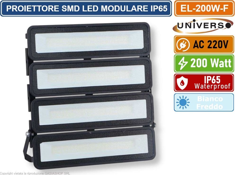 UNIVERSO EL-200W-F PROIETTORE SMD LED MODULARE MONOCOLORE 200W DA ESTERNO IP65 - 2