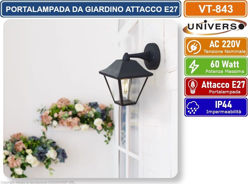 V-TAC VT-843 APPLIQUE LANTERNA DA GIUARDINO WALL LAMP NERO DA MURO IP44 PER LAMPADINE E27 SKU 8686 - 2