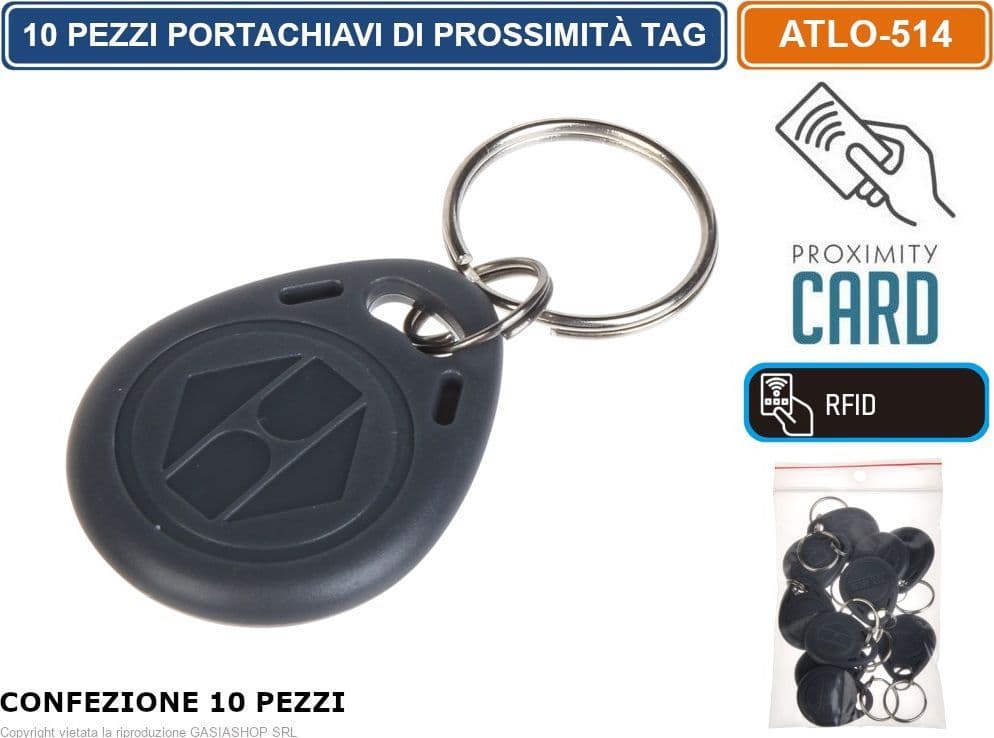CONFEZIONE 10 PEZZI TAG RFID BADGE PORTACHIAVI DI PROSSIMITA' APRICANCELLO STANDARD UNIQUE 125KHZ