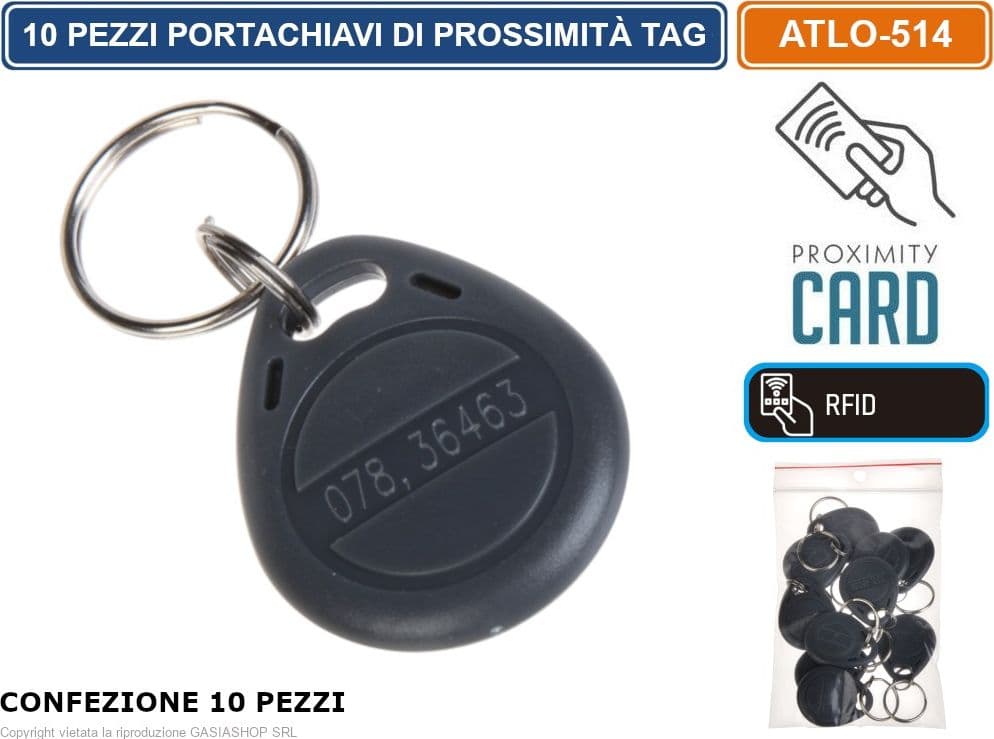 CONFEZIONE 10 PEZZI TAG RFID BADGE PORTACHIAVI DI PROSSIMITA' APRICANCELLO STANDARD UNIQUE 125KHZ - 2