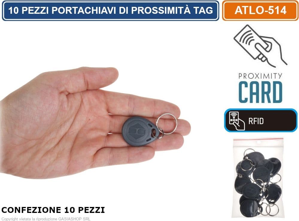 CONFEZIONE 10 PEZZI TAG RFID BADGE PORTACHIAVI DI PROSSIMITA' APRICANCELLO STANDARD UNIQUE 125KHZ - 3