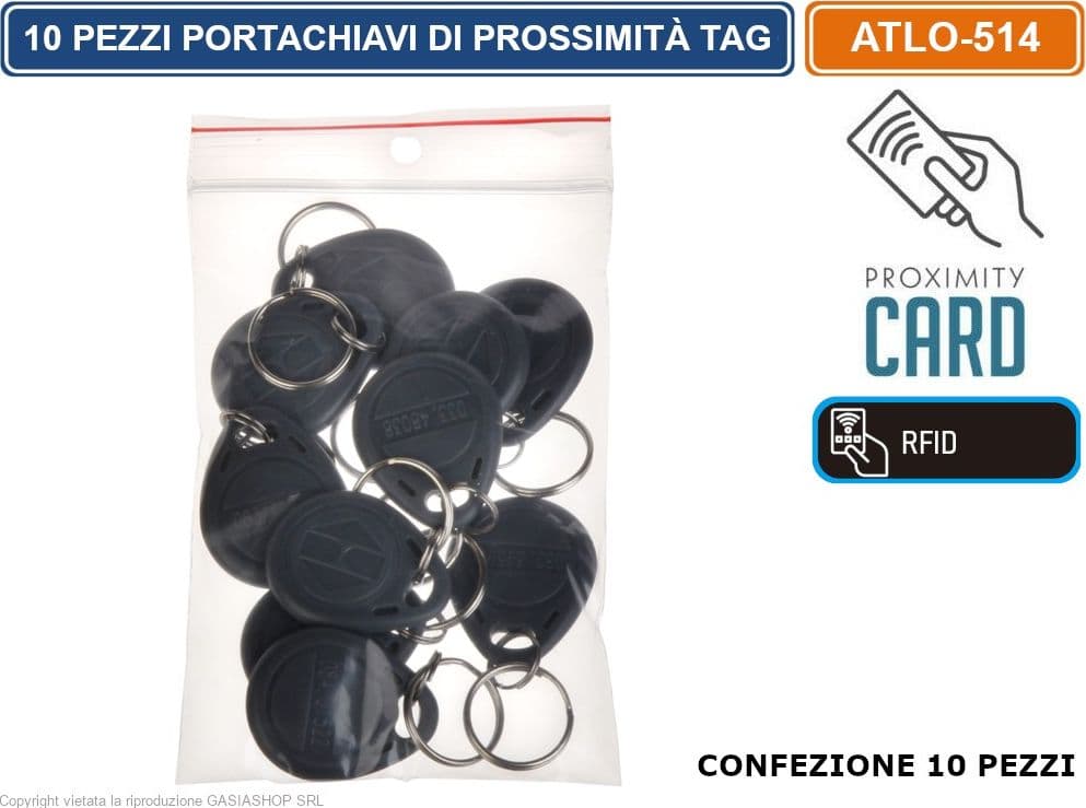 CONFEZIONE 10 PEZZI TAG RFID BADGE PORTACHIAVI DI PROSSIMITA' APRICANCELLO STANDARD UNIQUE 125KHZ - 4