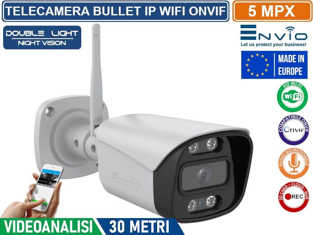KIT VIDEOSORVEGLIANZA IP WIFI 4 CANALI 5MP ENVIO – NVR 4K ULTRA HD + TELECAMERE BULLET 5MP DOUBLE LIGHT + HDD 1TB + ALIMENTATORI DC12V 2A - 2