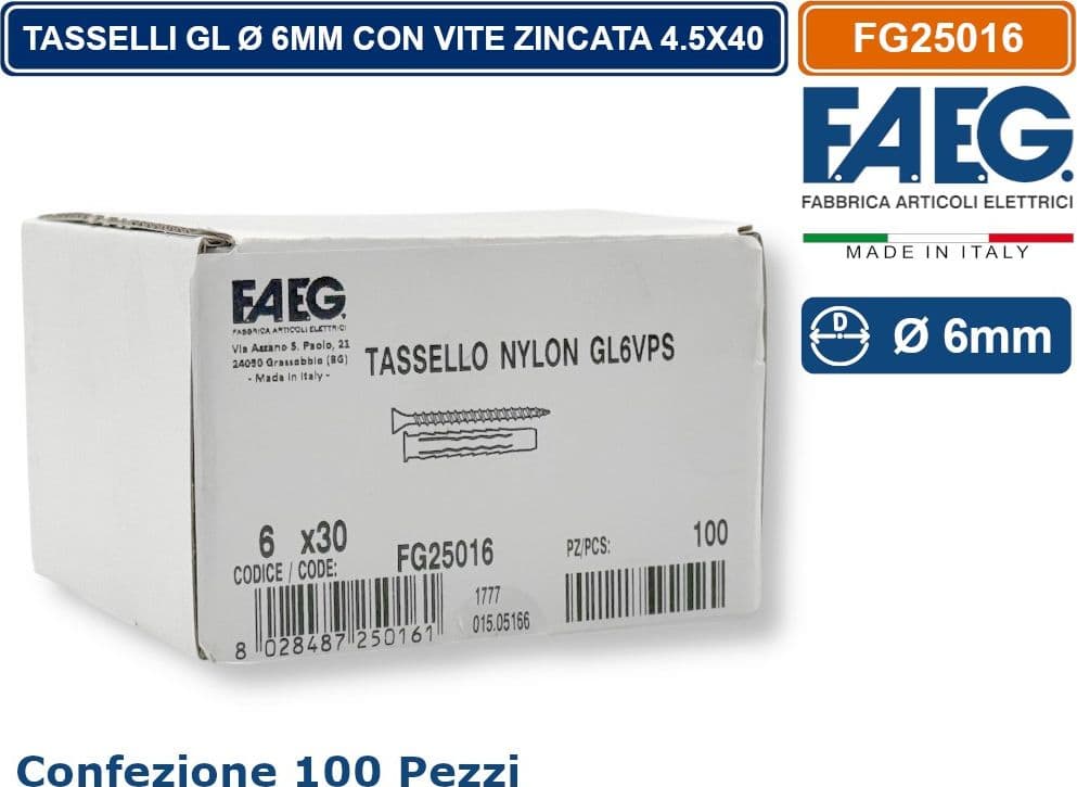 CONFEZIONE 100 PEZZI TASSELLI AD ESPENSIONE GL A QUATTRO SEZIONI Ø6X30MM CON VITE TRUCIOLARE ZINCATA 4.5X40MM - 3