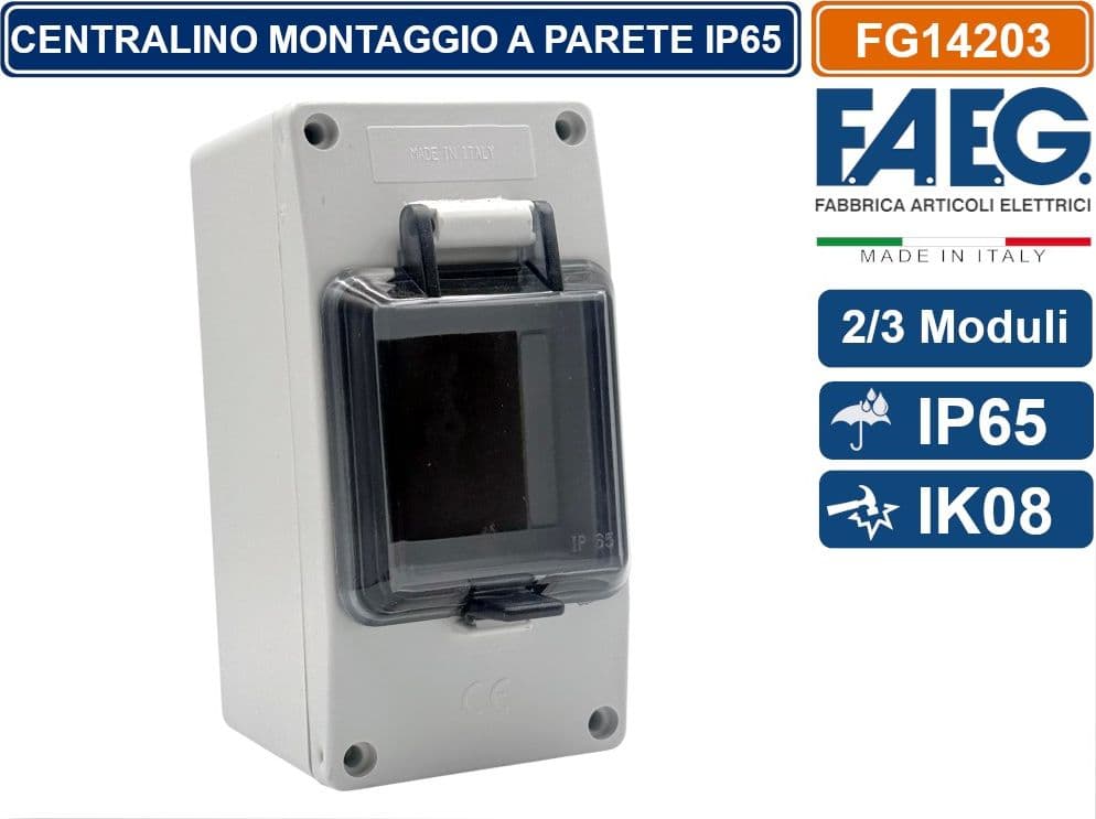 CENTRALINO DA PARETE SERIE SLIM  2/3 MODULI TENUTA STAGNA IP65 COLORE GRIGIO CON SPORTELLO FUME' FAEG - FG14203