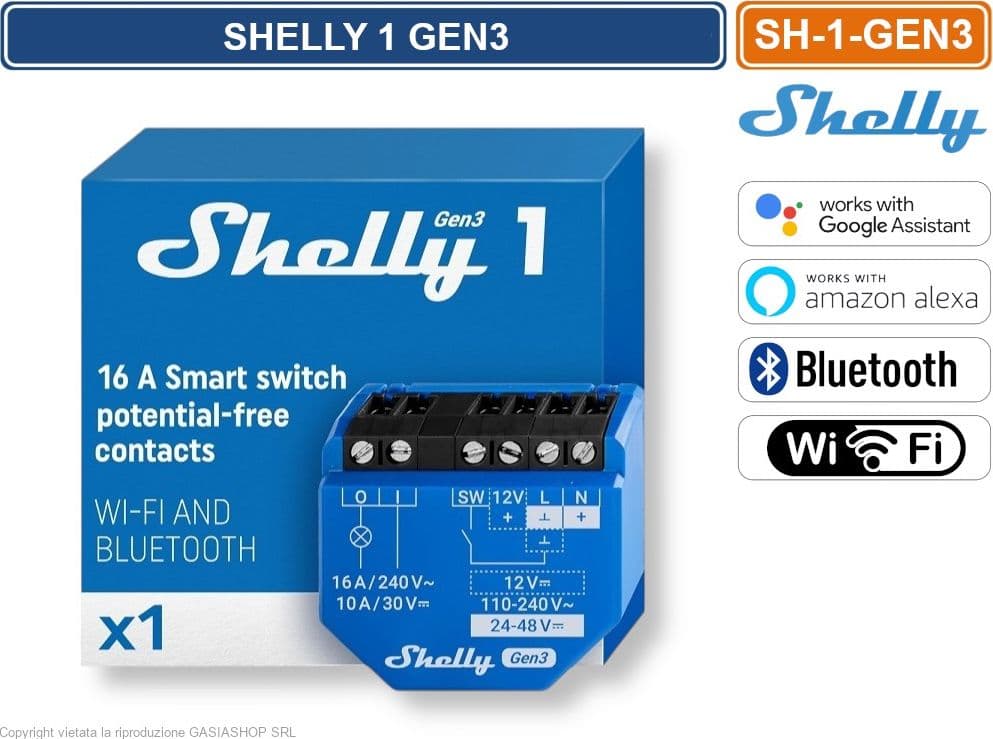 INTERRUTTORE SMART WI-FI SHELLY PLUS 1 GEN3 CON CONTATTI A POTENZIALE LIBERO – CONTROLLO REMOTO E AUTOMAZIONE DOMESTICA