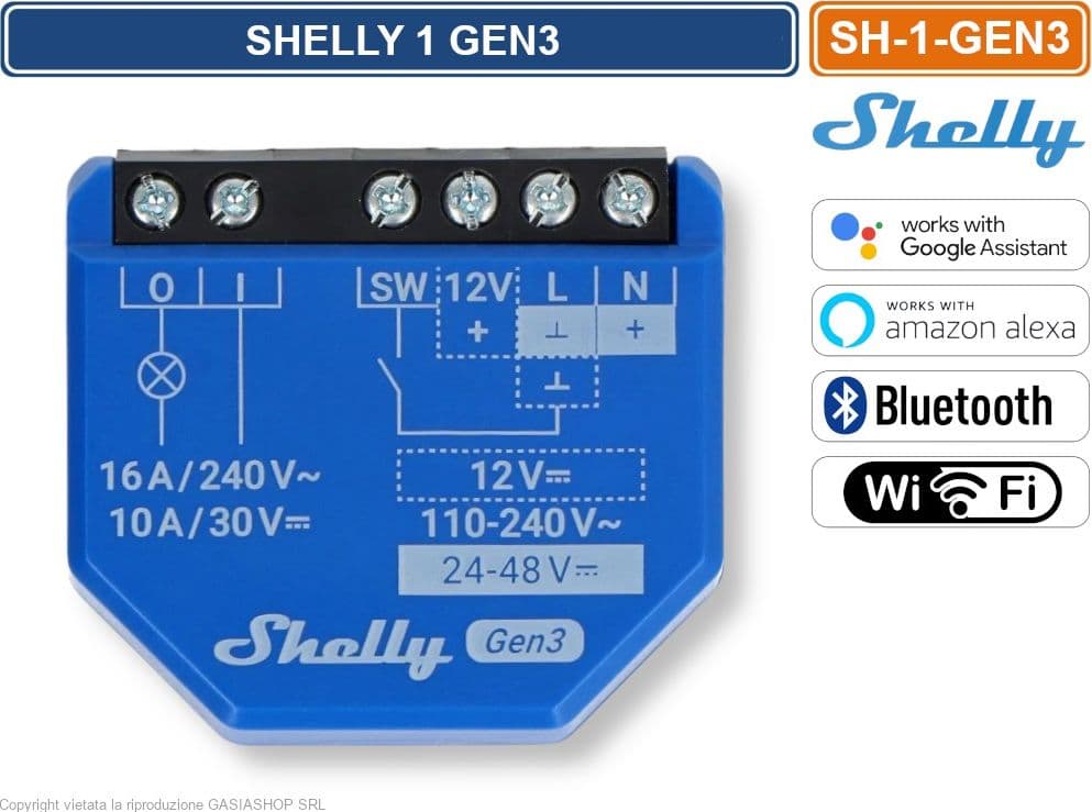 INTERRUTTORE SMART WI-FI SHELLY PLUS 1 GEN3 CON CONTATTI A POTENZIALE LIBERO – CONTROLLO REMOTO E AUTOMAZIONE DOMESTICA - 3