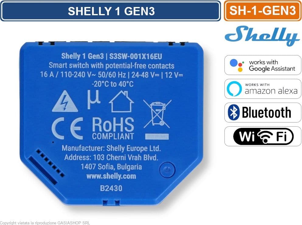 INTERRUTTORE SMART WI-FI SHELLY PLUS 1 GEN3 CON CONTATTI A POTENZIALE LIBERO – CONTROLLO REMOTO E AUTOMAZIONE DOMESTICA - 4