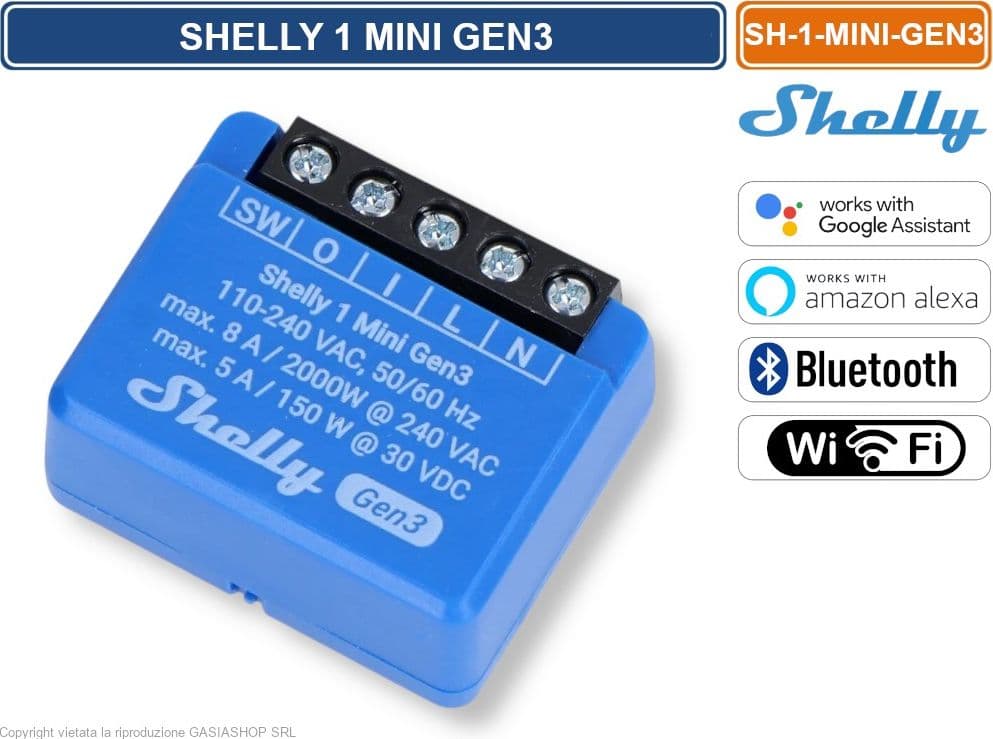 SHELLY 1 MINI GEN3 – INTERRUTTORE SMART WI-FI CON CONTATTI A POTENZIALE LIBERO, BLUETOOTH E INTEGRAZIONE ALEXA/GOOGLE - 2