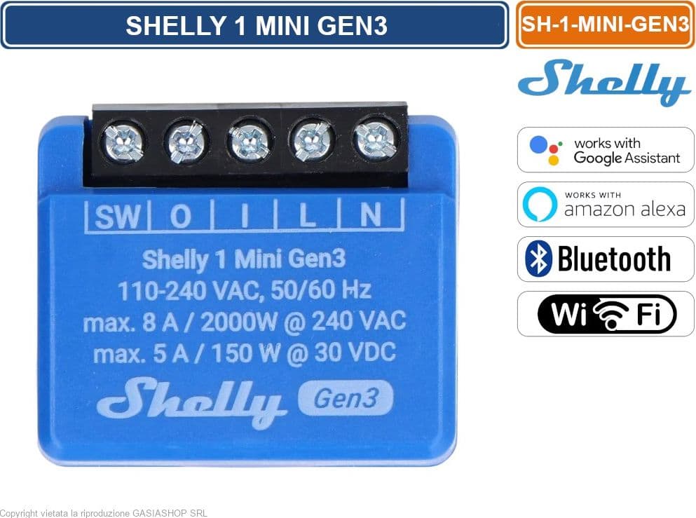 SHELLY 1 MINI GEN3 – INTERRUTTORE SMART WI-FI CON CONTATTI A POTENZIALE LIBERO, BLUETOOTH E INTEGRAZIONE ALEXA/GOOGLE - 3