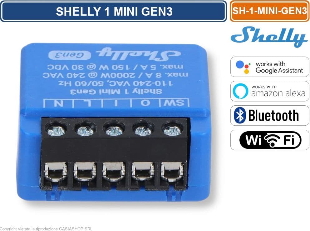 SHELLY 1 MINI GEN3 – INTERRUTTORE SMART WI-FI CON CONTATTI A POTENZIALE LIBERO, BLUETOOTH E INTEGRAZIONE ALEXA/GOOGLE - 5