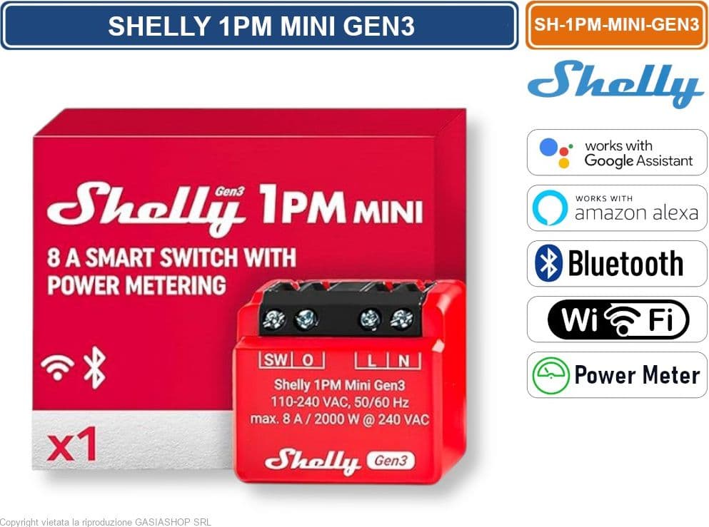 SHELLY 1PM MINI GEN3 – INTERRUTTORE SMART WI-FI CON MISURA POTENZA, CONTROLLO REMOTO E PROTEZIONI INTEGRATE