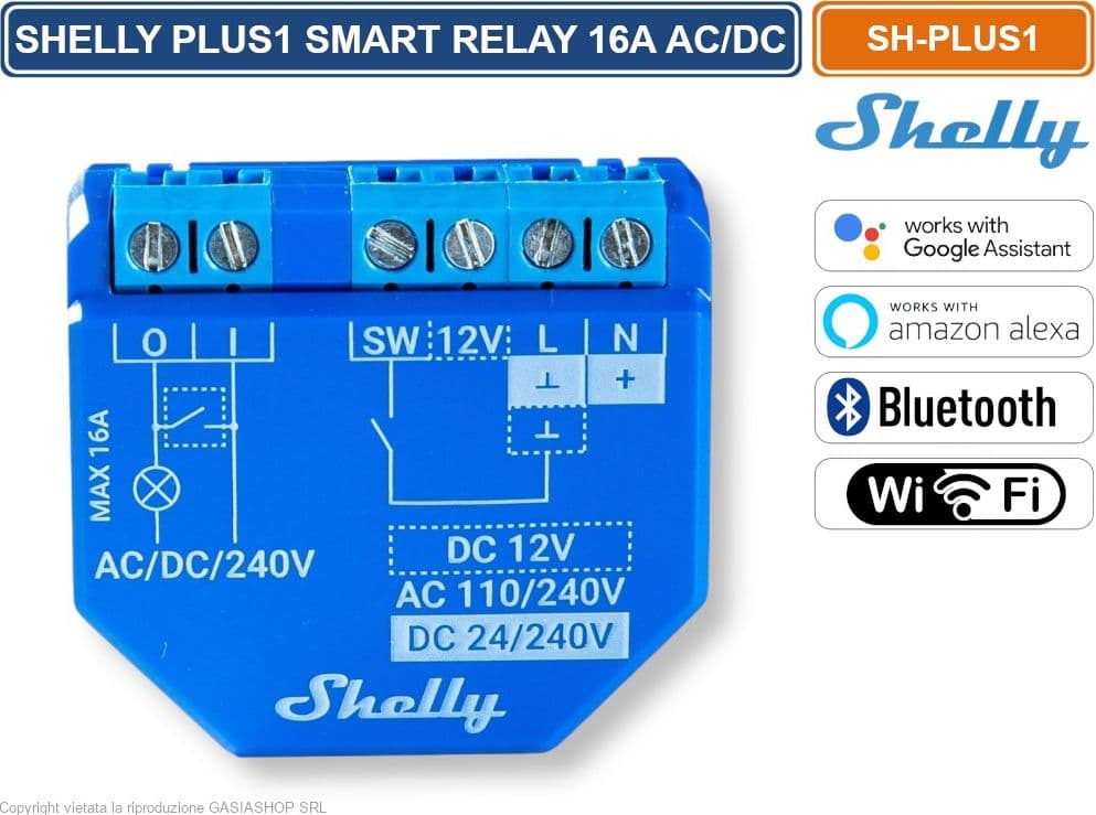 INTERRUTTORE SMART WI-FI SHELLY PLUS 1 CON CONTATTI A POTENZIALE LIBERO – CONTROLLO REMOTO VIA APP, ALEXA E GOOGLE HOME - 3