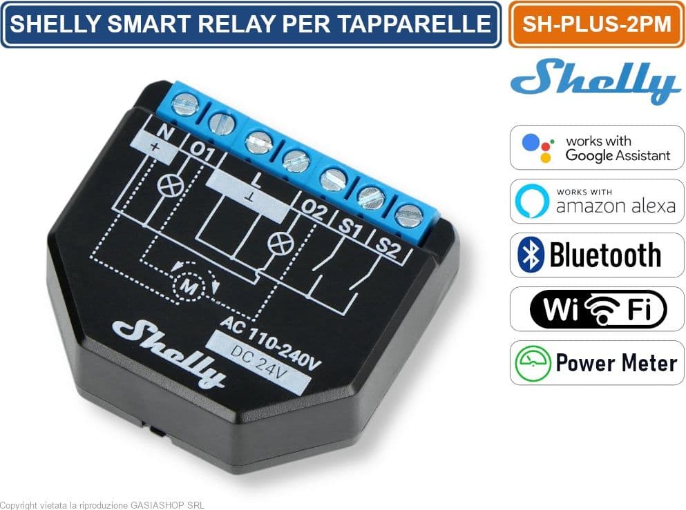 SHELLY PLUS 2PM – RELÈ SMART WI-FI 2 CANALI CON CONTROLLO TAPPARELLE E MISURAZIONE POTENZA 16A AC/DC - 2