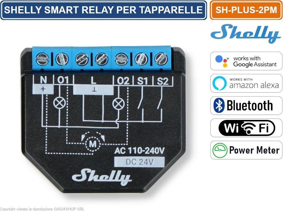 SHELLY PLUS 2PM – RELÈ SMART WI-FI 2 CANALI CON CONTROLLO TAPPARELLE E MISURAZIONE POTENZA 16A AC/DC - 3