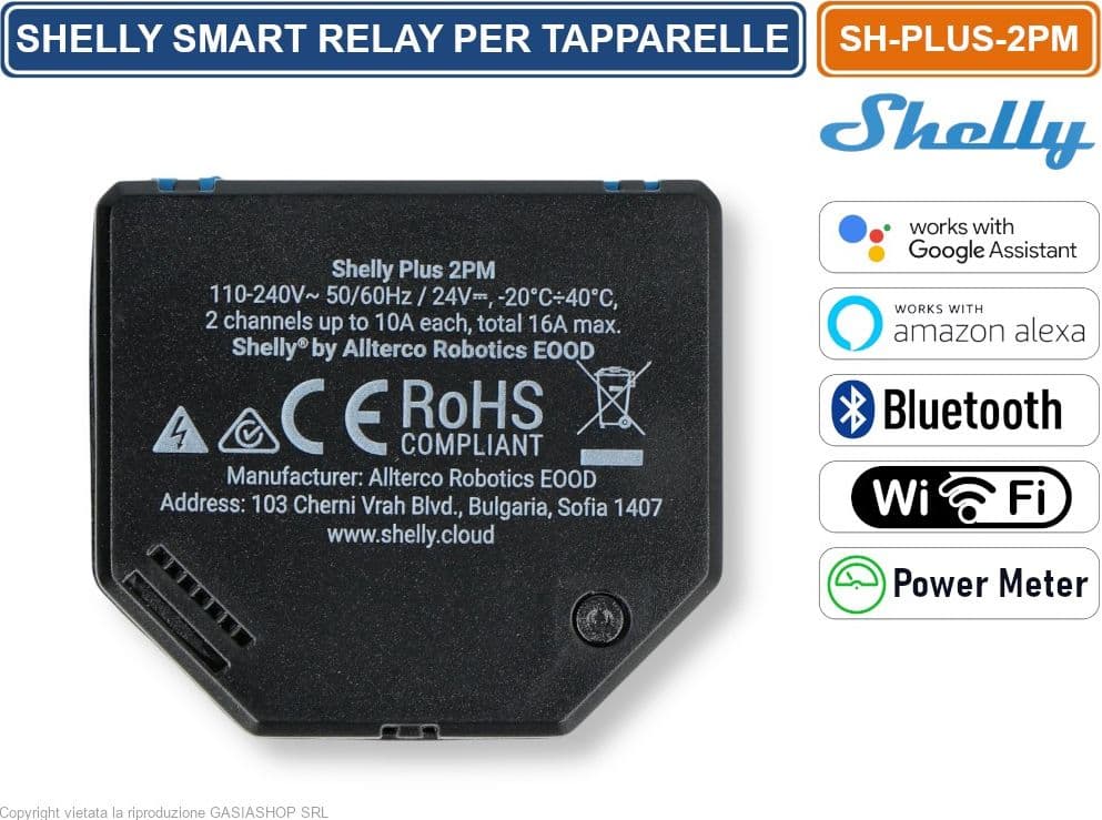 SHELLY PLUS 2PM – RELÈ SMART WI-FI 2 CANALI CON CONTROLLO TAPPARELLE E MISURAZIONE POTENZA 16A AC/DC - 4