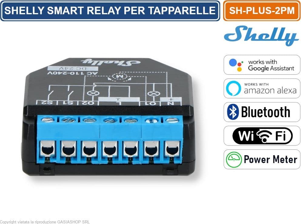 SHELLY PLUS 2PM – RELÈ SMART WI-FI 2 CANALI CON CONTROLLO TAPPARELLE E MISURAZIONE POTENZA 16A AC/DC - 5