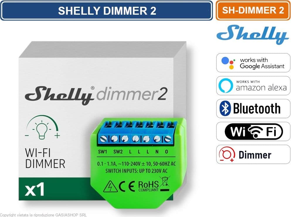 SHELLY DIMMER2 GEN3 – CONTROLLER SMART WI-FI PER REGOLAZIONE LUMINOSA CON O SENZA NEUTRO CON ALIMENTAZIONE AC 110-230V