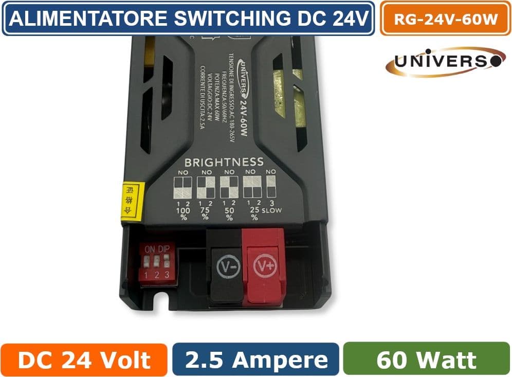 UNIVERSO RG-24V-60W ALIMENTATORE SWITCHING DIMMER CON REGOLAZIONE LUMINOSITA' DC 24V 2.5A 60W IP20 - 4