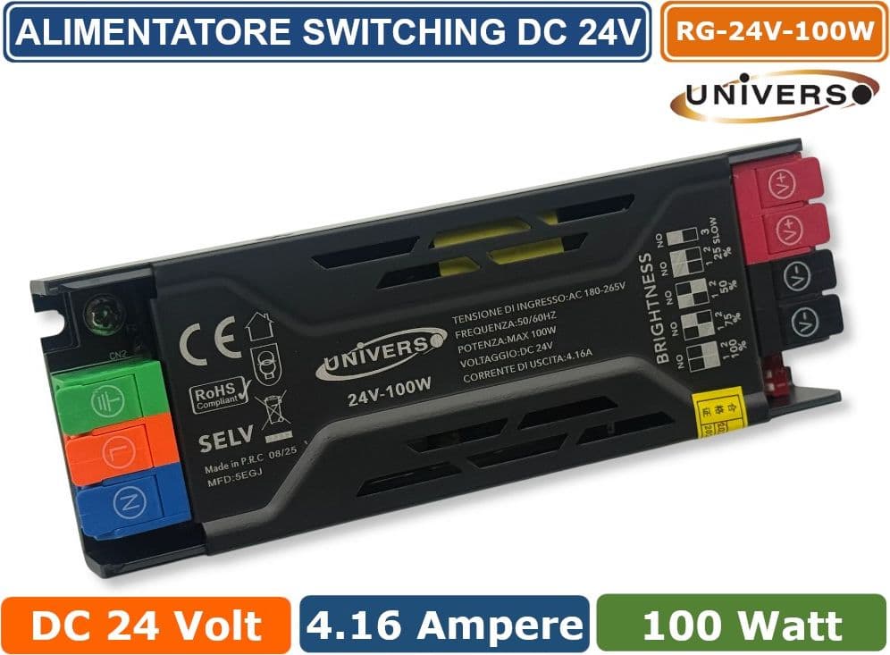 UNIVERSO RG-24V-100W ALIMENTATORE SWITCHING DIMMER CON REGOLAZIONE LUMINOSITA' DC 24V 4.16A 100W IP20 - 2