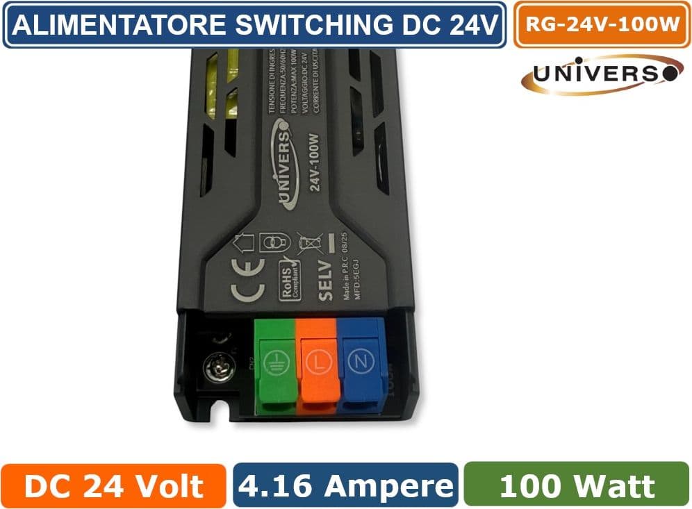UNIVERSO RG-24V-100W ALIMENTATORE SWITCHING DIMMER CON REGOLAZIONE LUMINOSITA' DC 24V 4.16A 100W IP20 - 3