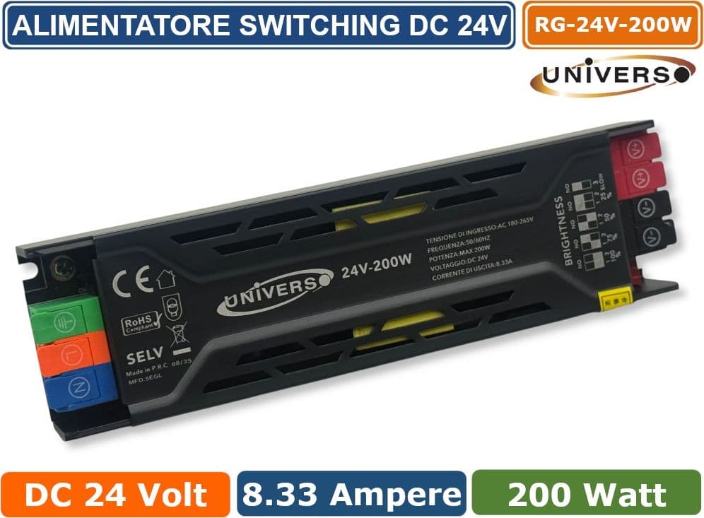 UNIVERSO RG-24V-200W ALIMENTATORE SWITCHING DIMMER CON REGOLAZIONE LUMINOSITA' DC 24V 8.33A 200W IP20 - 2