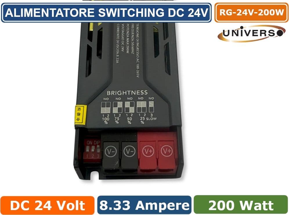 UNIVERSO RG-24V-200W ALIMENTATORE SWITCHING DIMMER CON REGOLAZIONE LUMINOSITA' DC 24V 8.33A 200W IP20 - 4