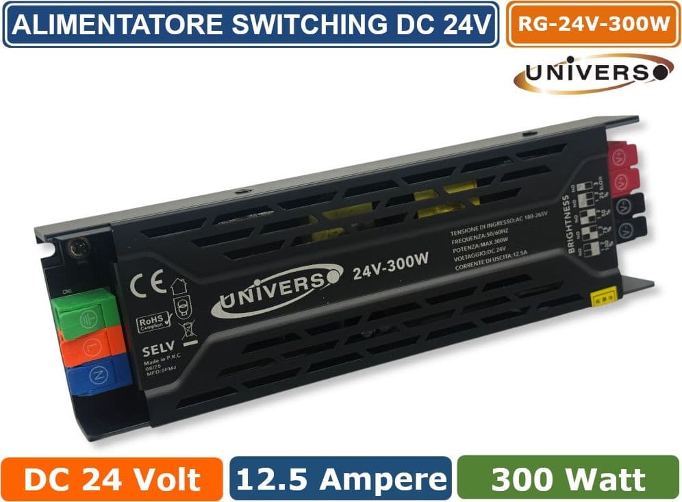 UNIVERSO RG-24V-300W ALIMENTATORE SWITCHING DIMMER CON REGOLAZIONE LUMINOSITA' DC 24V 12.5A 300W IP20 - 2