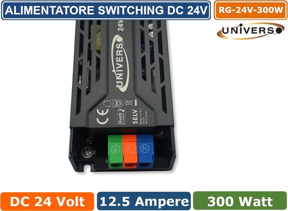 UNIVERSO RG-24V-300W ALIMENTATORE SWITCHING DIMMER CON REGOLAZIONE LUMINOSITA' DC 24V 12.5A 300W IP20 - 3