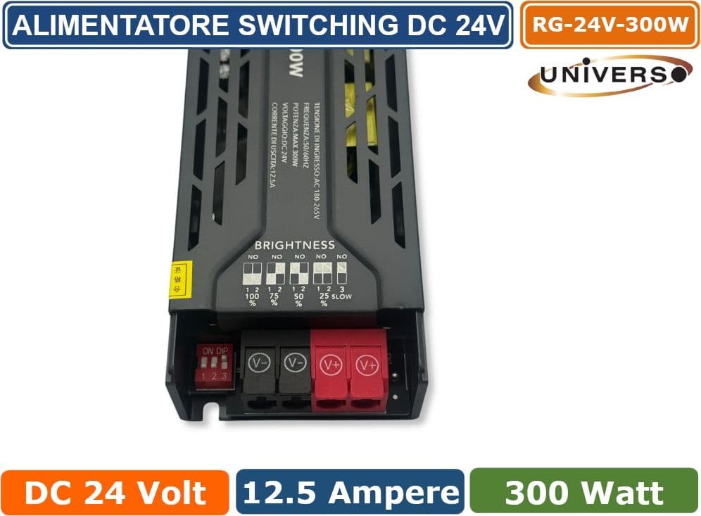 UNIVERSO RG-24V-300W ALIMENTATORE SWITCHING DIMMER CON REGOLAZIONE LUMINOSITA' DC 24V 12.5A 300W IP20 - 4