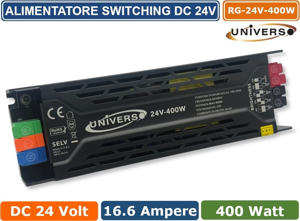 UNIVERSO RG-24V-400W ALIMENTATORE SWITCHING DIMMER CON REGOLAZIONE LUMINOSITA' DC 24V 16.6A 400W IP20 - 2