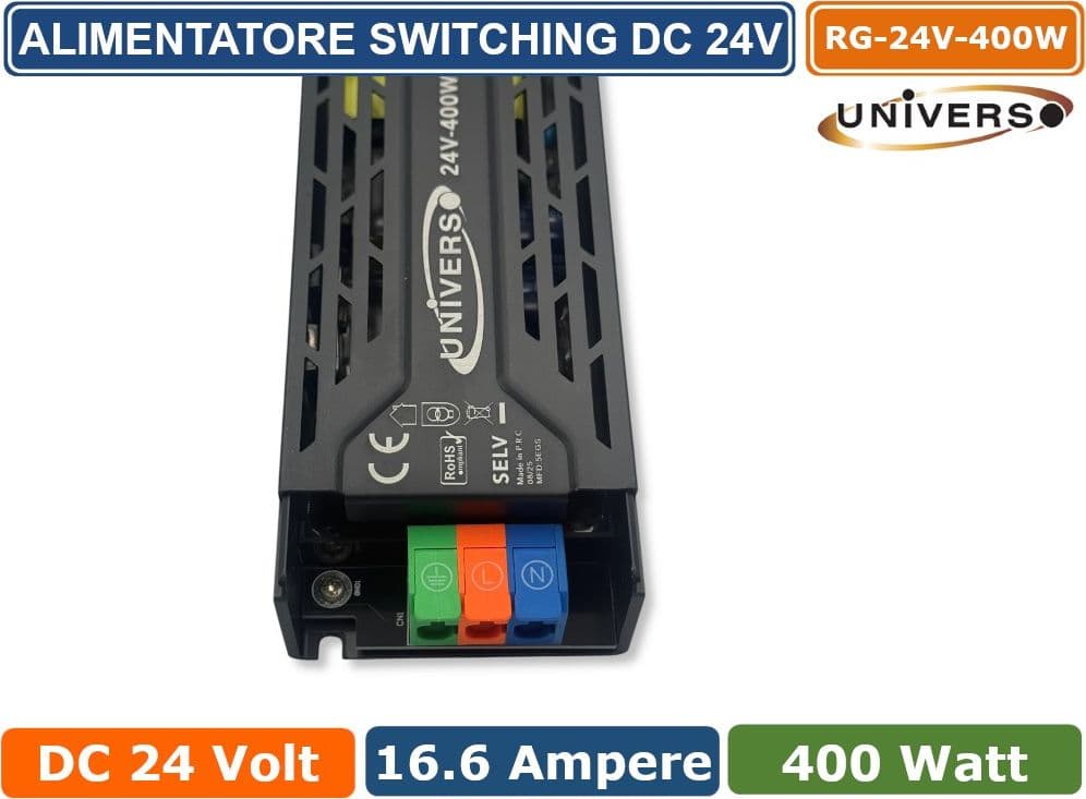 UNIVERSO RG-24V-400W ALIMENTATORE SWITCHING DIMMER CON REGOLAZIONE LUMINOSITA' DC 24V 16.6A 400W IP20 - 3