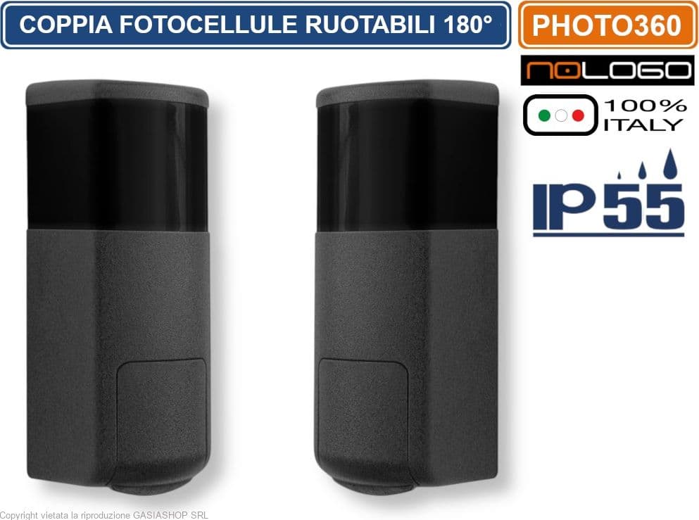 NOLOGO PHOTO360 COPPIA FOTOCELLULE INFRAROSSO PER CANCELLI E PORTE AUTOMATICA ORIENTABILI 180° IP55 DC 12/24V - 2