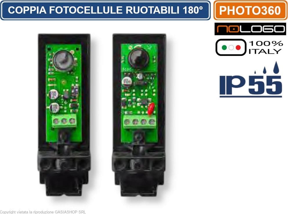 NOLOGO PHOTO360 COPPIA FOTOCELLULE INFRAROSSO PER CANCELLI E PORTE AUTOMATICA ORIENTABILI 180° IP55 DC 12/24V - 4
