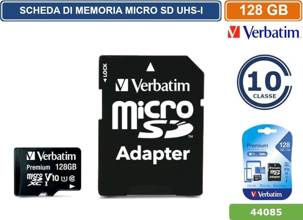 SCHEDA DI MEMORIA VERBATIM MEMORY CARD MICRO SD UHS-I CLASSE 10 80MB/s 128GB - 2
