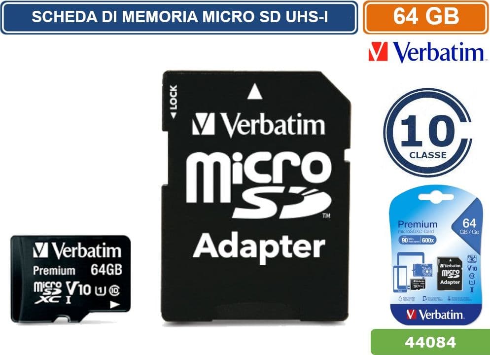 SCHEDA DI MEMORIA VERBATIM MEMORY CARD MICRO SD UHS-I CLASSE 10 80MB/s 64GB - 2