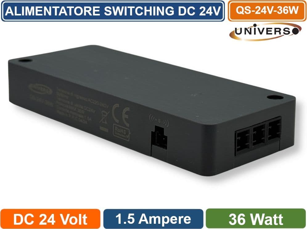 UNIVERSO QS-24V-36W ALIMENTATORE SWITCHING DC 24V 36W 1.5A 5 USCITE CON 1 INGRESSO SENSORE PER STRIP LED IP20 - 3