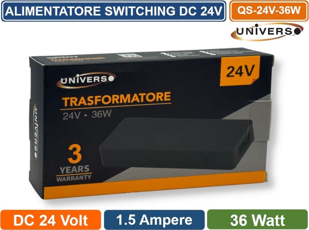 UNIVERSO QS-24V-36W ALIMENTATORE SWITCHING DC 24V 36W 1.5A 5 USCITE CON 1 INGRESSO SENSORE PER STRIP LED IP20 - 5
