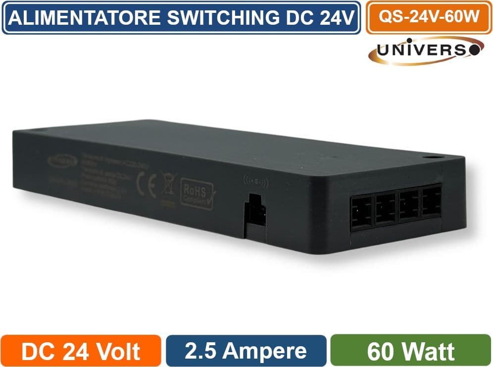 UNIVERSO QS-24V-60W ALIMENTATORE SWITCHING DC 24V 60W 2.5A 7 USCITE CON 1 INGRESSO SENSORE PER STRIP LED IP20 - 3