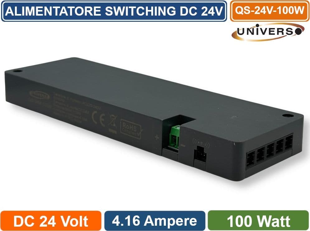UNIVERSO QS-24V-100W ALIMENTATORE SWITCHING DC 24V 100W 4.16A 9 USCITE CON 1 INGRESSO SENSORE PER STRIP LED IP20 - 3